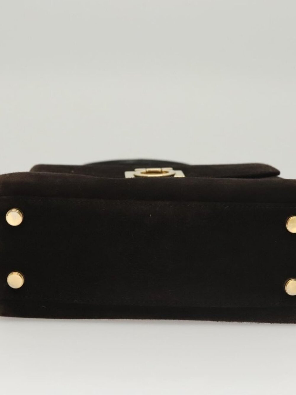 Salvatore Ferragamo Gancini Hand Bag Suede 2way Black Gold Auth BA2414 - Picture 6 of 16